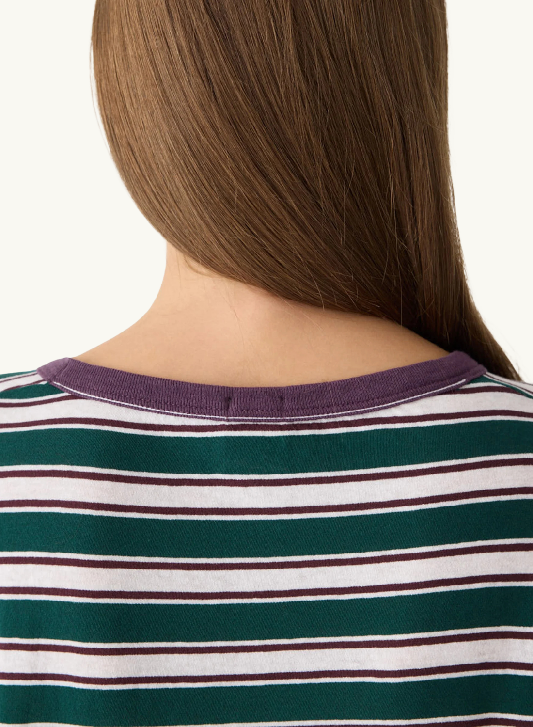 Bassike Stripe Boyfriend L/S T-Shirt in FOREST BURGUNDY WHITE