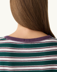 Bassike Stripe Boyfriend L/S T-Shirt in FOREST BURGUNDY WHITE