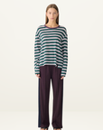 Bassike Stripe Boyfriend L/S T-Shirt in FOREST BURGUNDY WHITE
