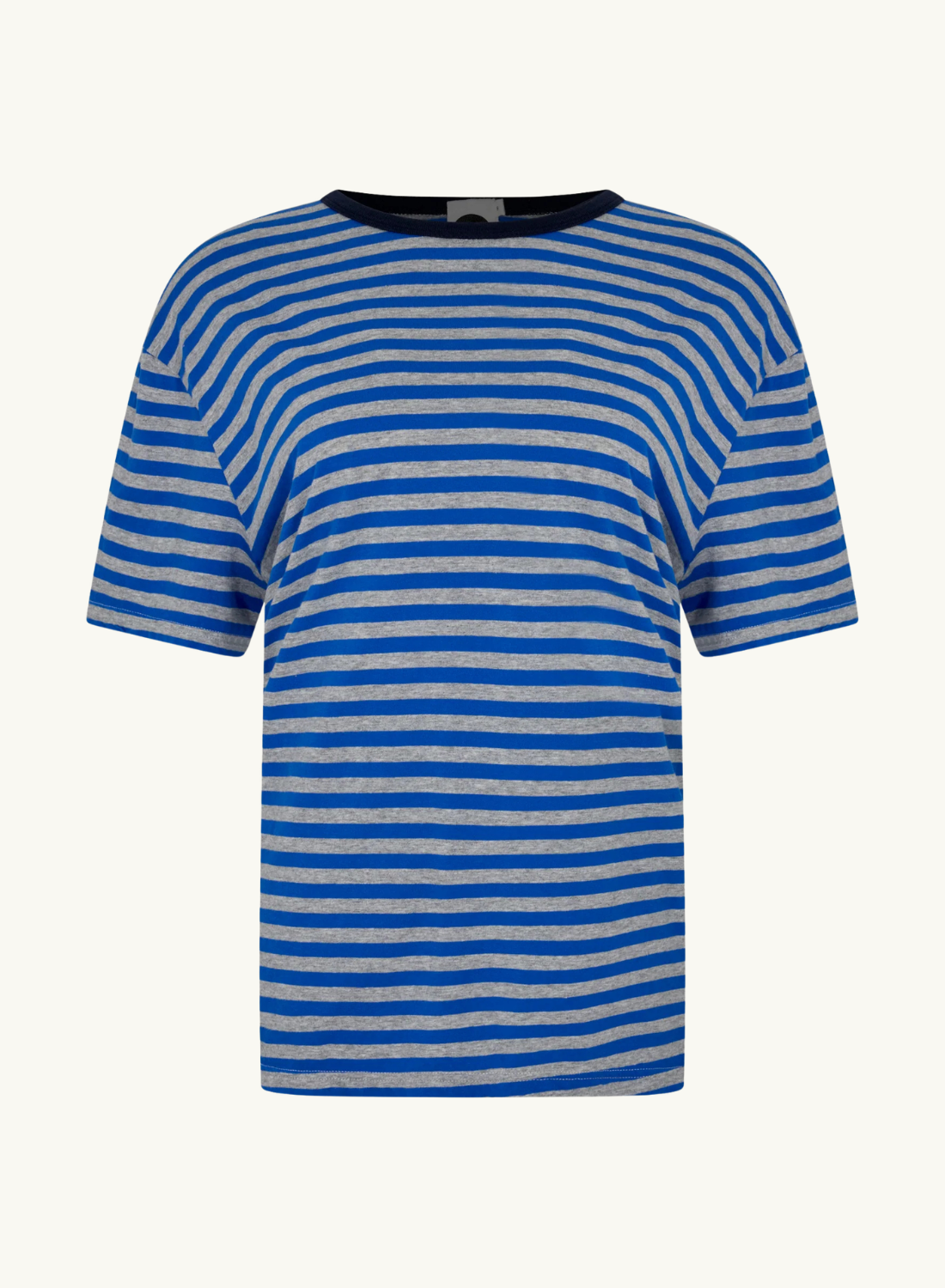 Bassike Stripe Boyfriend T-Shirt in COBALT/GREY MARLE