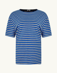 Bassike Stripe Boyfriend T-Shirt in COBALT/GREY MARLE