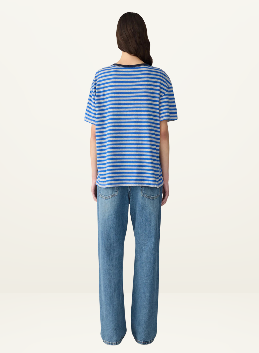 Bassike Stripe Boyfriend T-Shirt in COBALT/GREY MARLE