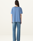 Bassike Stripe Boyfriend T-Shirt in COBALT/GREY MARLE