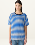 Bassike Stripe Boyfriend T-Shirt in COBALT/GREY MARLE