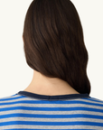 Bassike Stripe Boyfriend T-Shirt in COBALT/GREY MARLE