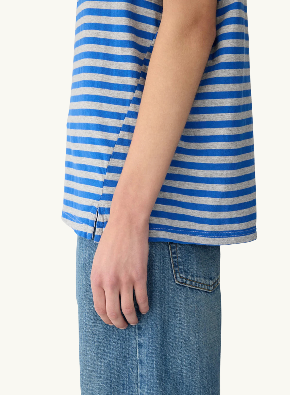 Bassike Stripe Boyfriend T-Shirt in COBALT/GREY MARLE