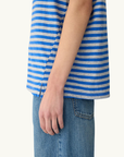 Bassike Stripe Boyfriend T-Shirt in COBALT/GREY MARLE