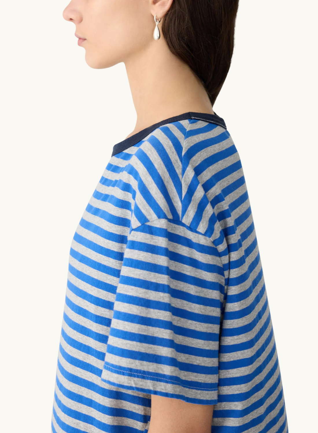 Bassike Stripe Boyfriend T-Shirt in COBALT/GREY MARLE