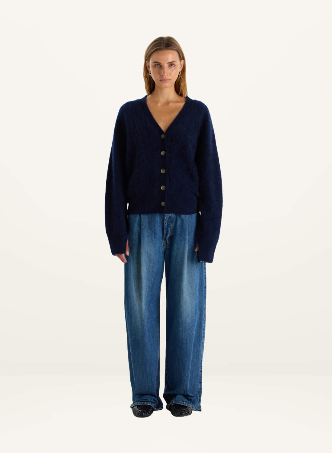 Bassike Superfine Merino Cardigan in INK