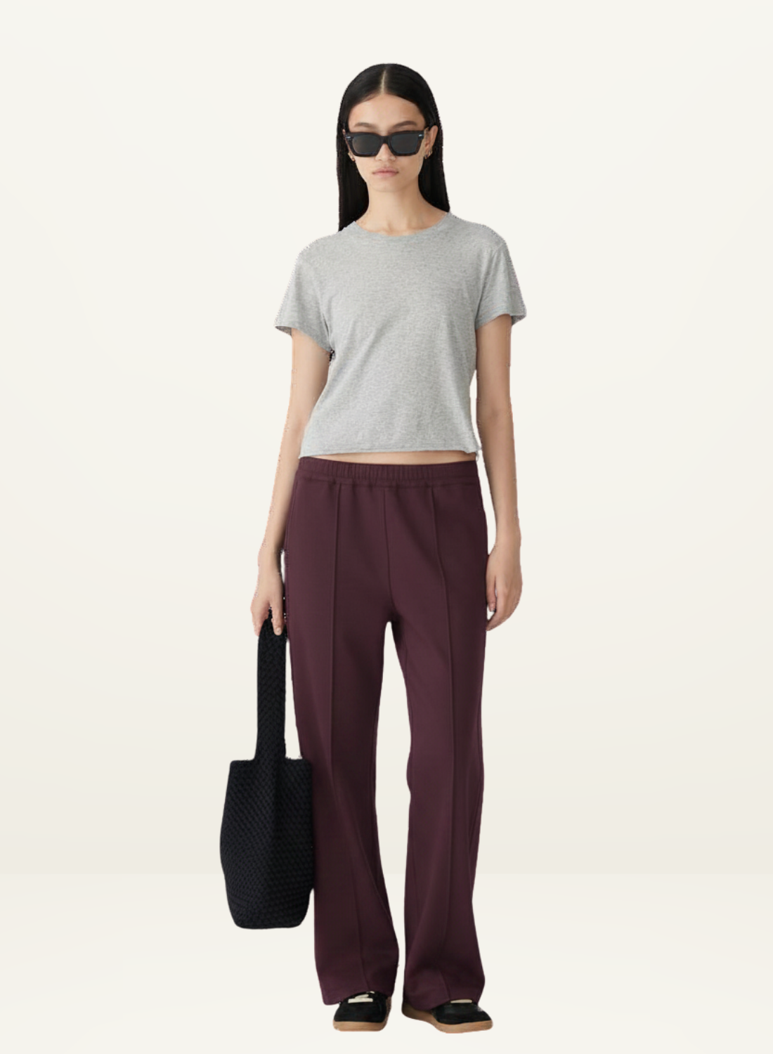Bassike Twill PinStitch Detail Pant in Plum