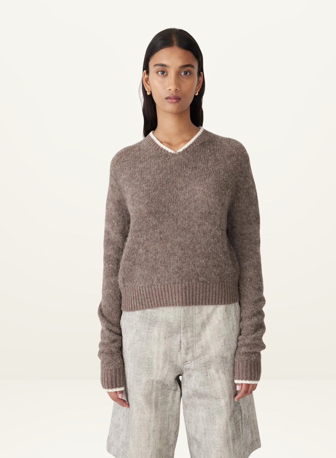 Bassike Wool Alpaca Contrast Knit in Walnut