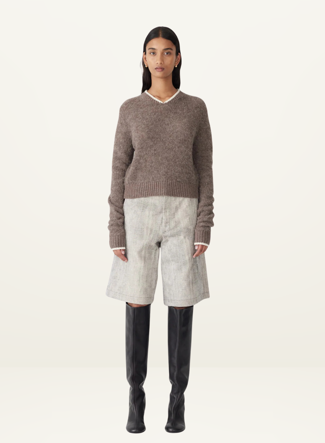 Bassike Wool Alpaca Contrast Knit in Walnut
