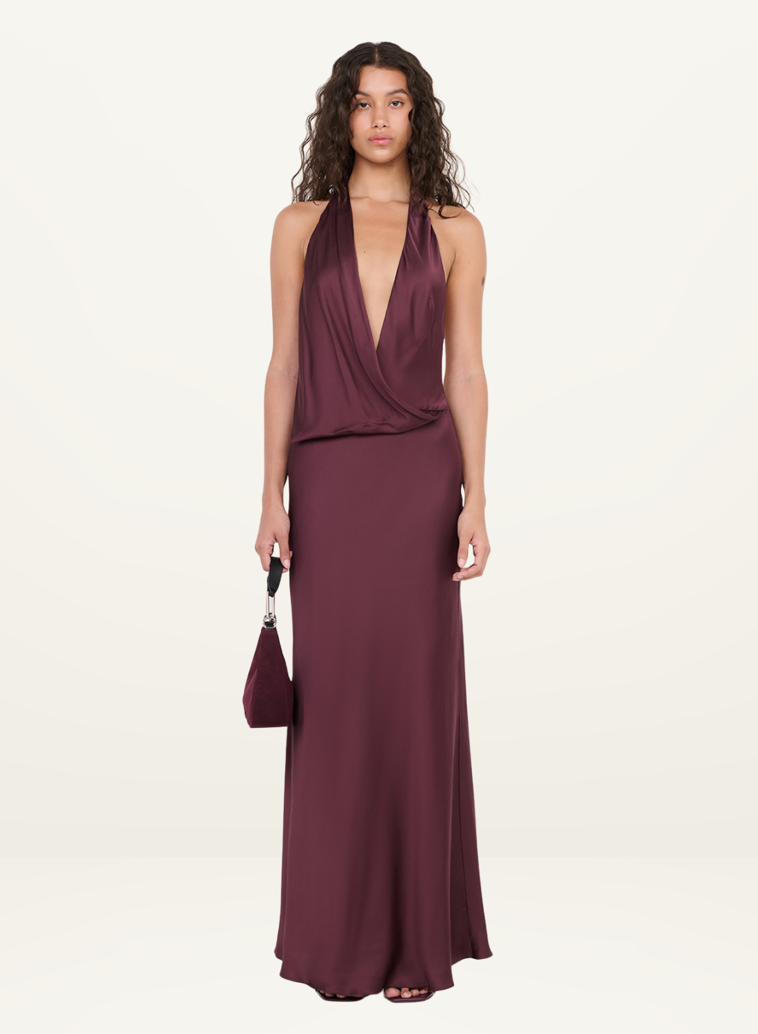Bec + Bridge Mya V Maxi Dress in Aubergine