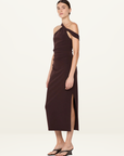 Bec + Bridge Sylvie Asym Midi Dress in Espresso