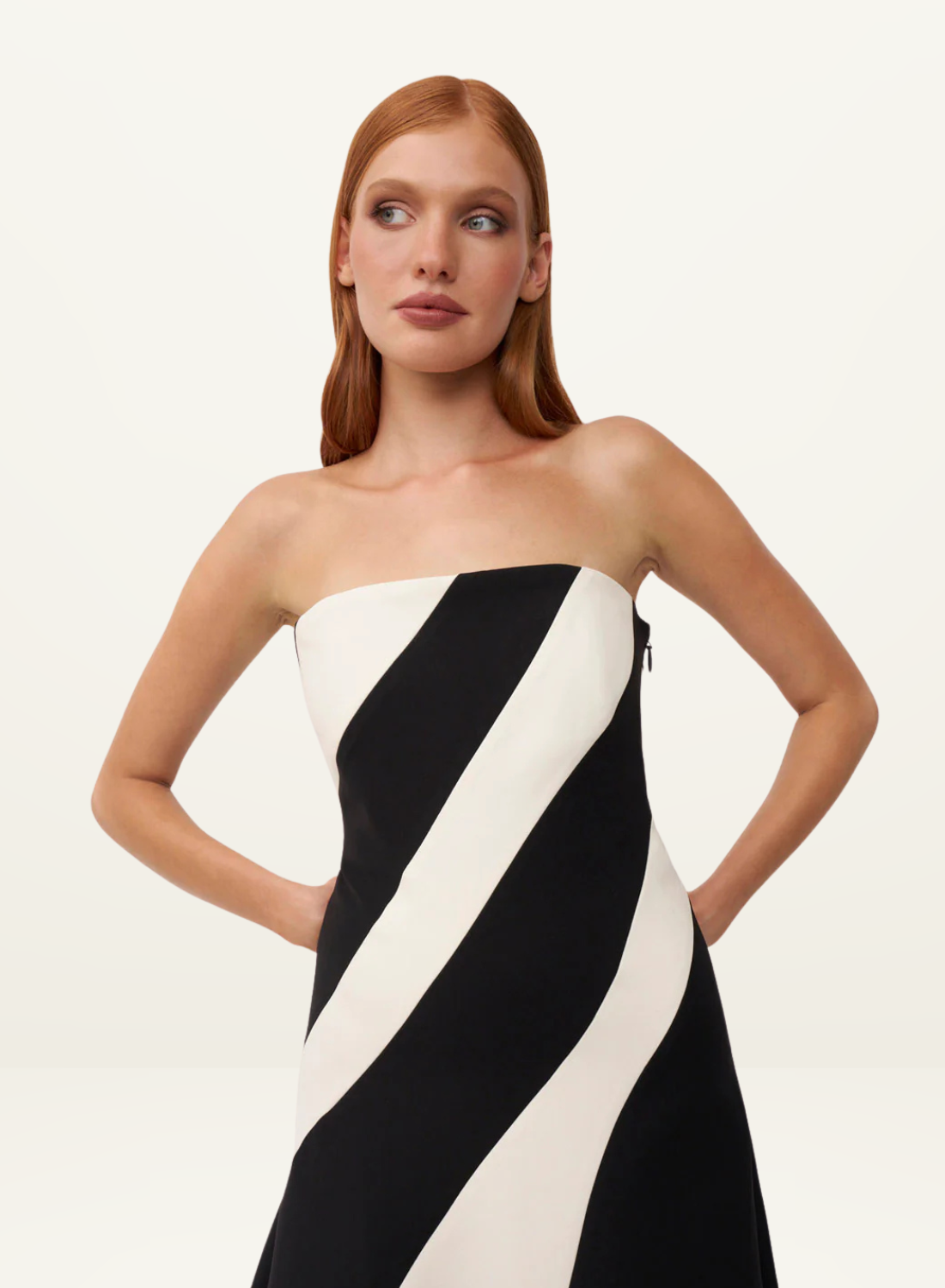 By Johnny Louise Panel Strapless Midi Dress in BLACK & IVORY By Johnny Louise Panel Strapless Midi Dress in BLACK & IVORY