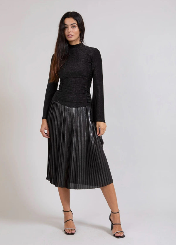 Plisse Skirt with Foil METALLIC BLACK Coster Copenhagen-Coset Copenhagen-Frolic Girls