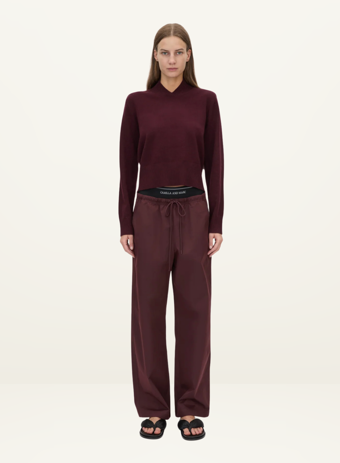 Camilla and Marc Dia Elastic Detail Pant in Burgundy