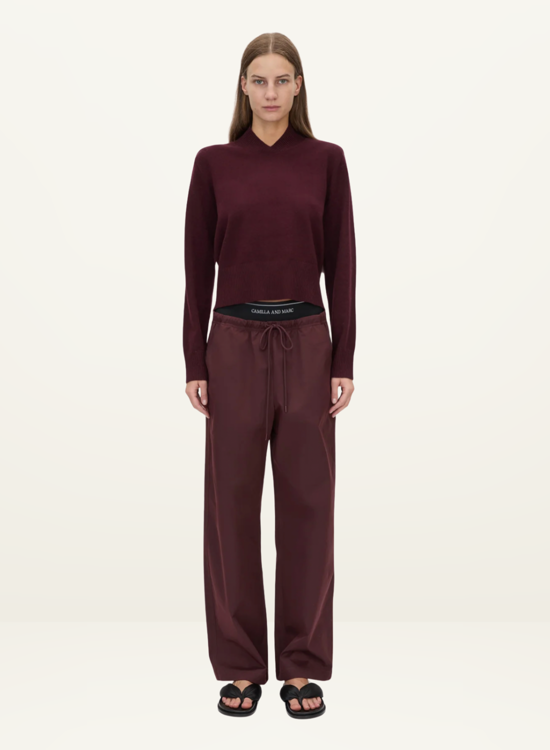 Camilla and Marc Dia Elastic Detail Pant in Burgundy