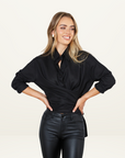 Effie Kats Linen Wrap Shirt in BLACK