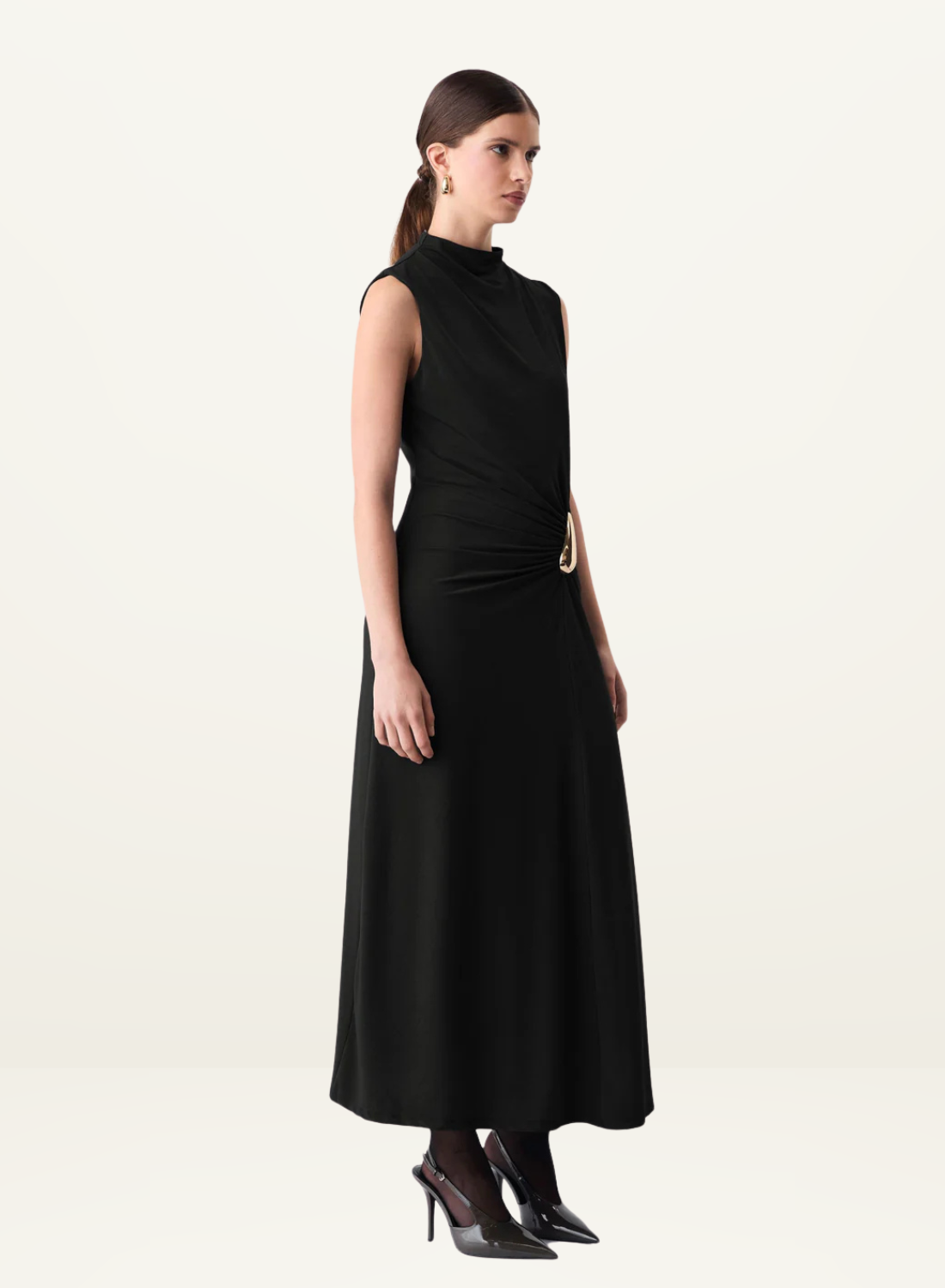 Esmaee Layout Midi Dress in Black