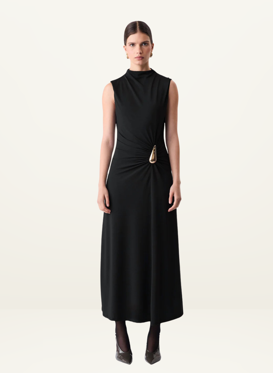 Esmaee Layout Midi Dress in Black