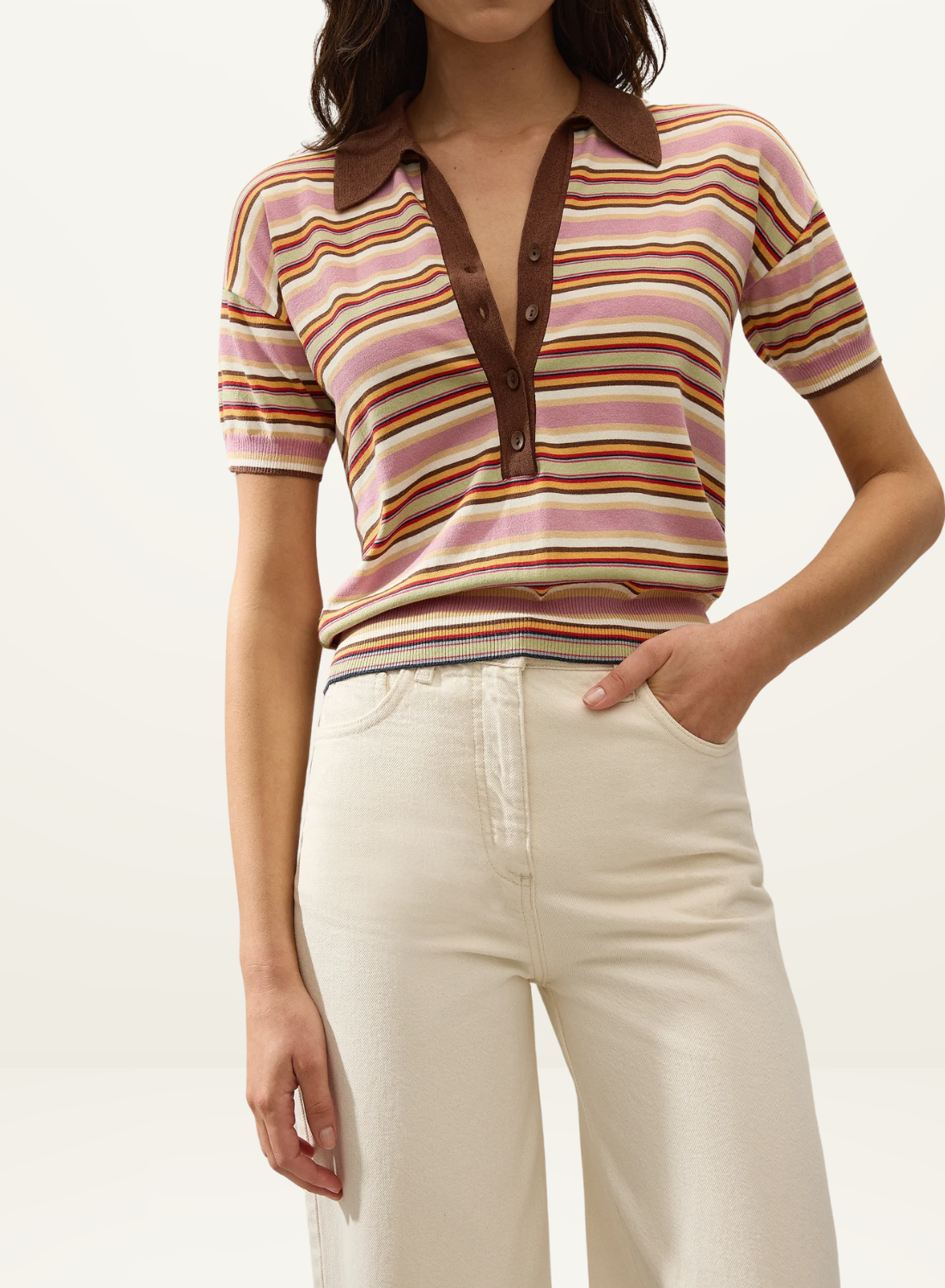 Faithfull Sable Polo Shirt in Luis Stripe Dusty Mauve