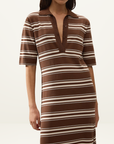 Faithfull Santiago Polo Dress in Stripe Macro Carob