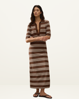 Faithfull Santiago Polo Dress in Stripe Macro Carob