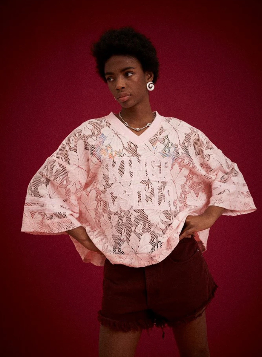 Kinga Csilla Nova Lace Onyx Tee in Baby Pink