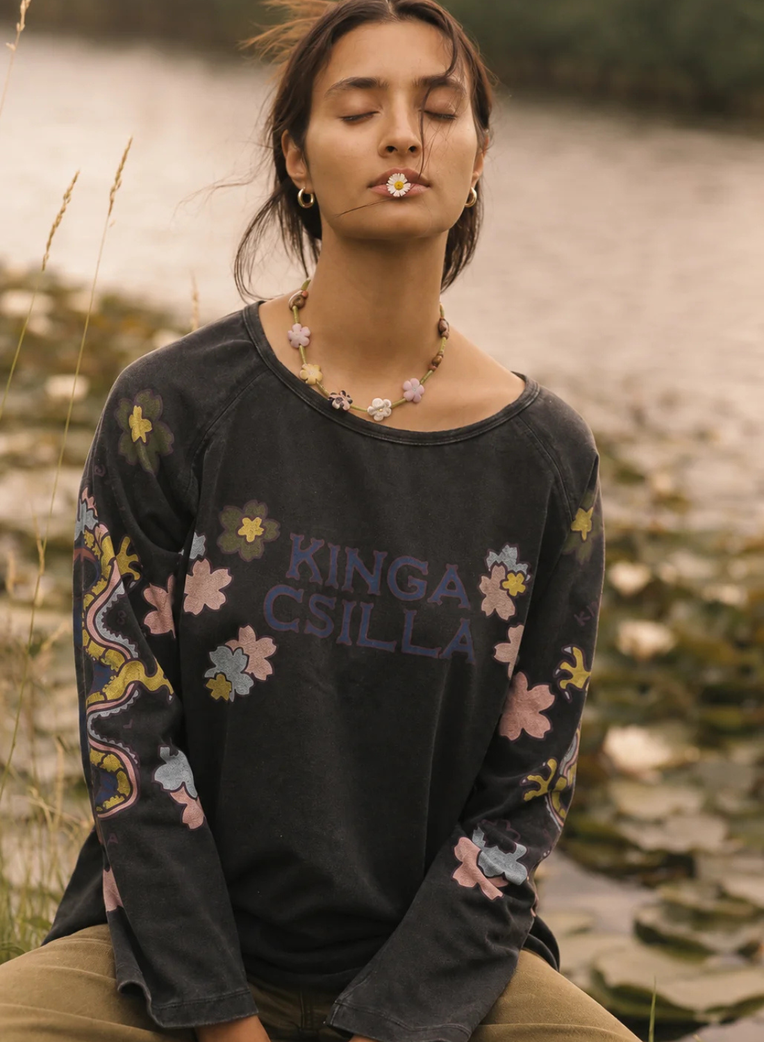 Kinga Csilla Petalo Sadie LS Tee in Washed Black