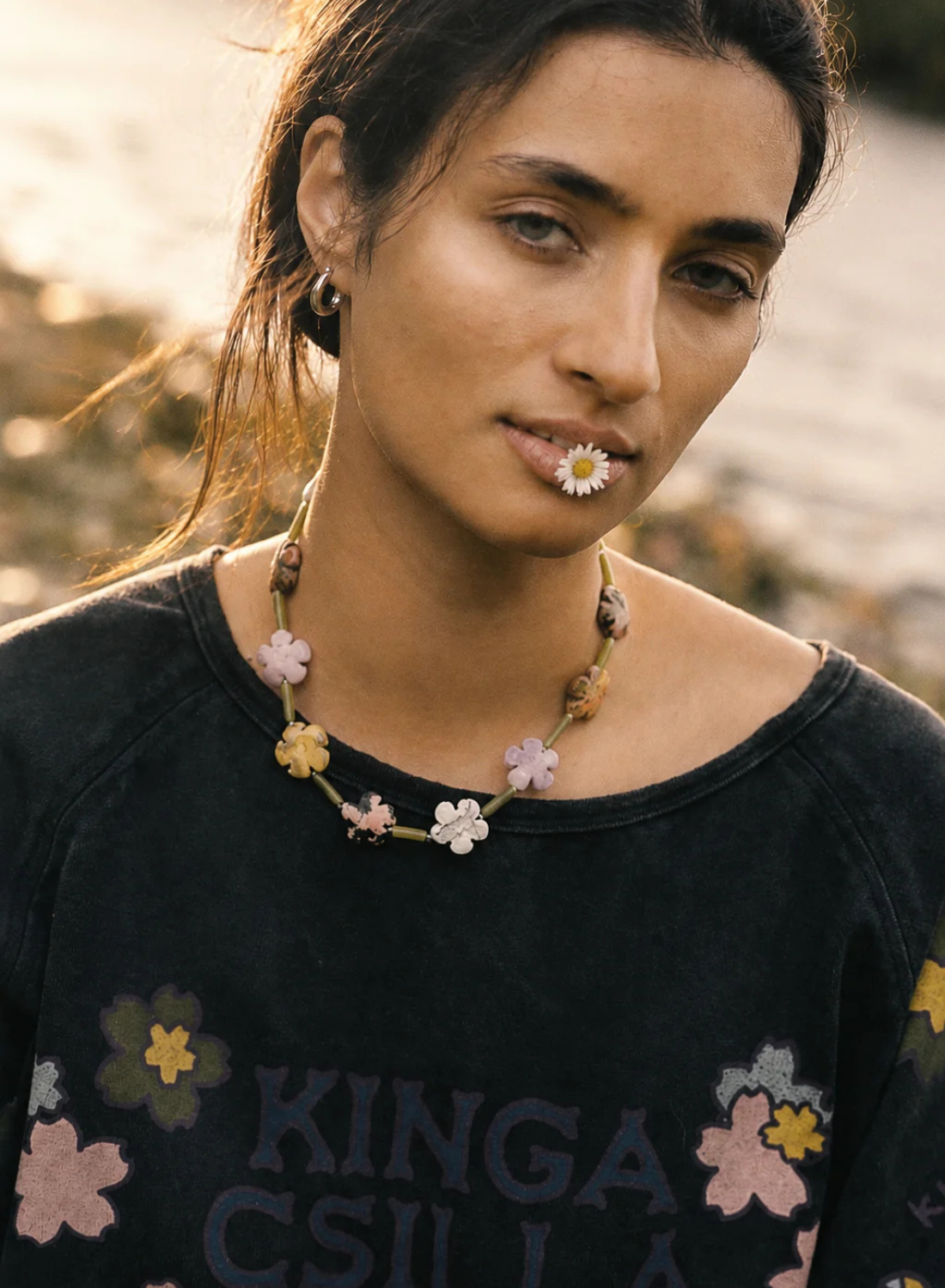 Kinga Csilla Petalo Sadie LS Tee in Washed Black