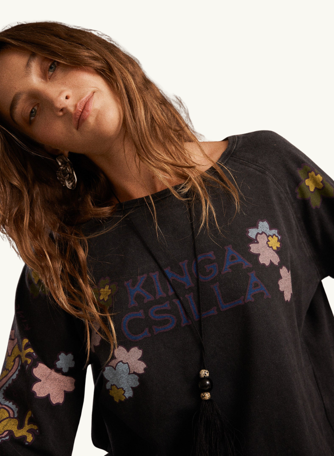 Kinga Csilla Petalo Sadie LS Tee in Washed Black