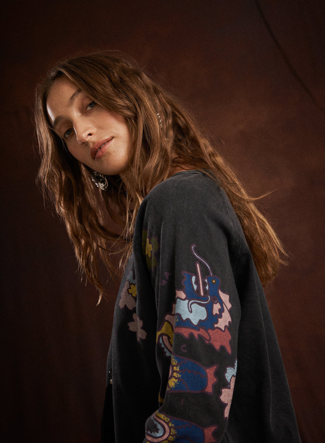 Kinga Csilla Petalo Sadie LS Tee in Washed Black
