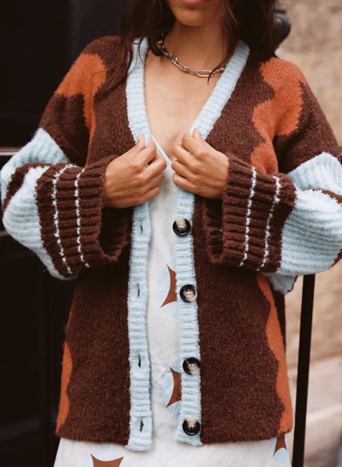 Kinga Csilla Surf Citta Cardigan in BLUE BROWN BURNT ORANGE