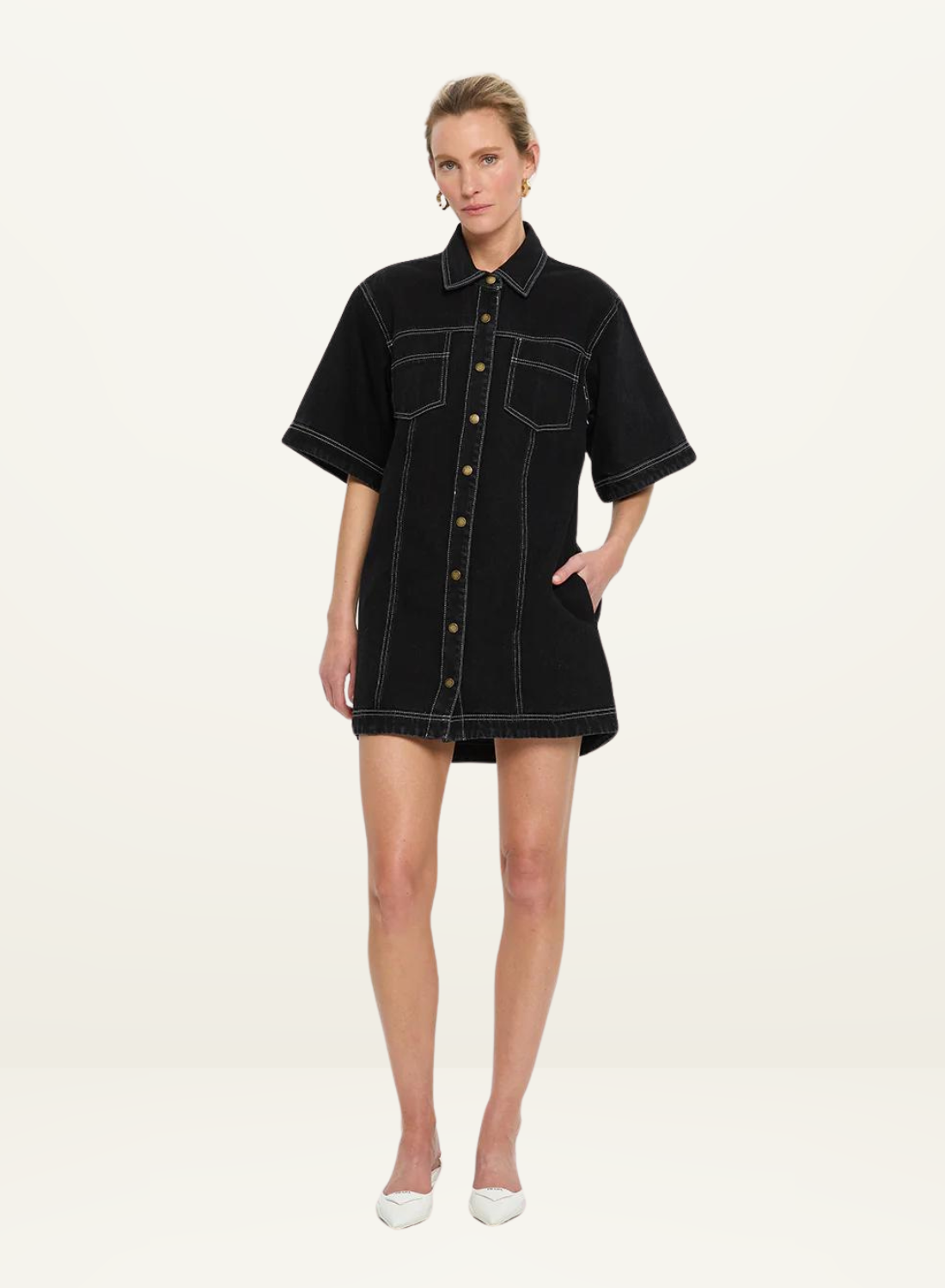 Kivari Rowyn Denim Shirt Dress in BLACK-Kivari-Frolic Girls