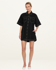 Kivari Rowyn Denim Shirt Dress in BLACK-Kivari-Frolic Girls