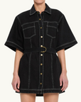 Kivari Rowyn Denim Shirt Dress in BLACK-Kivari-Frolic Girls