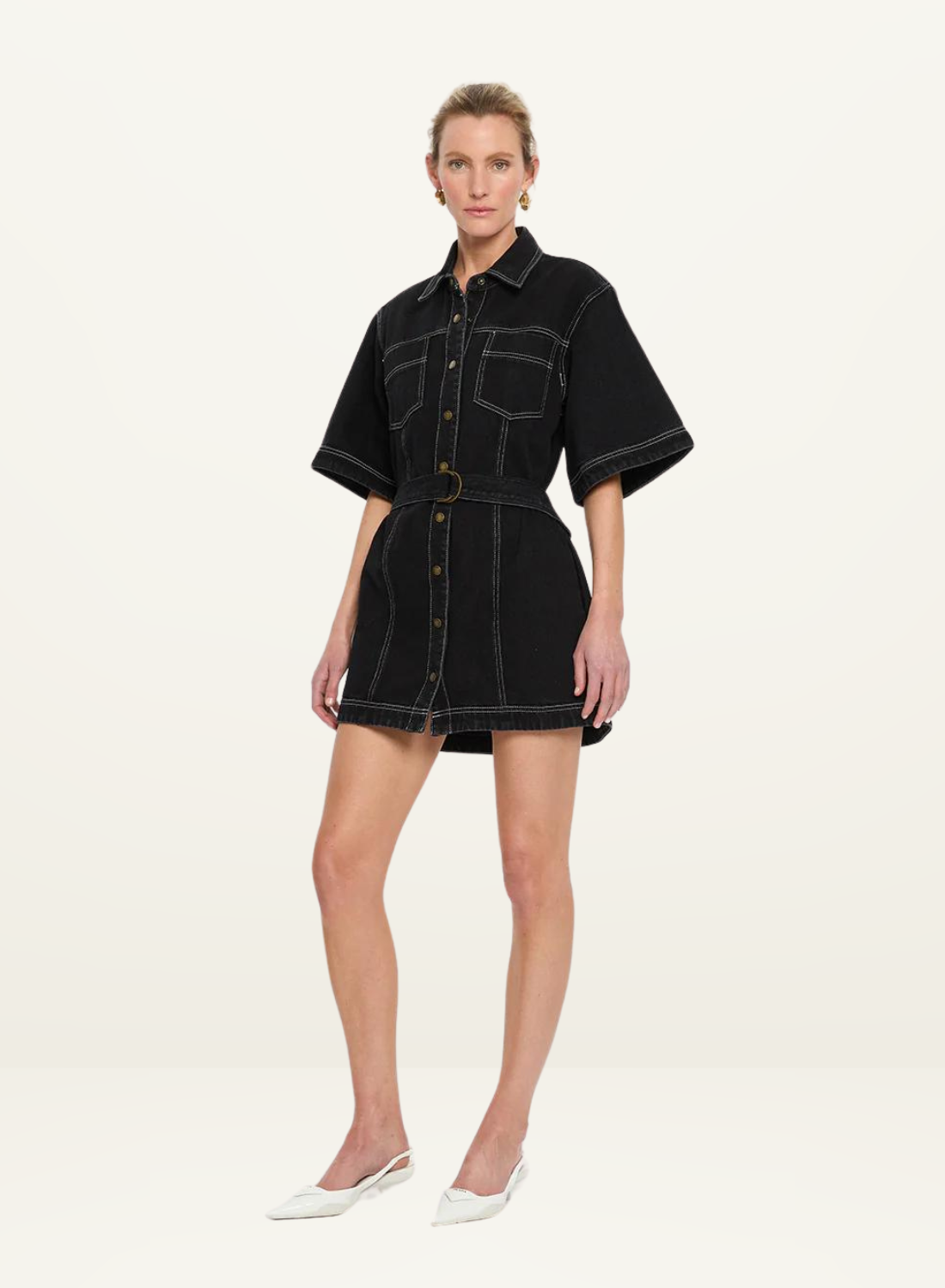 Kivari Rowyn Denim Shirt Dress in BLACK-Kivari-Frolic Girls