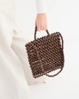 La Tribe Gia Beaded Tote Bag in Brown
