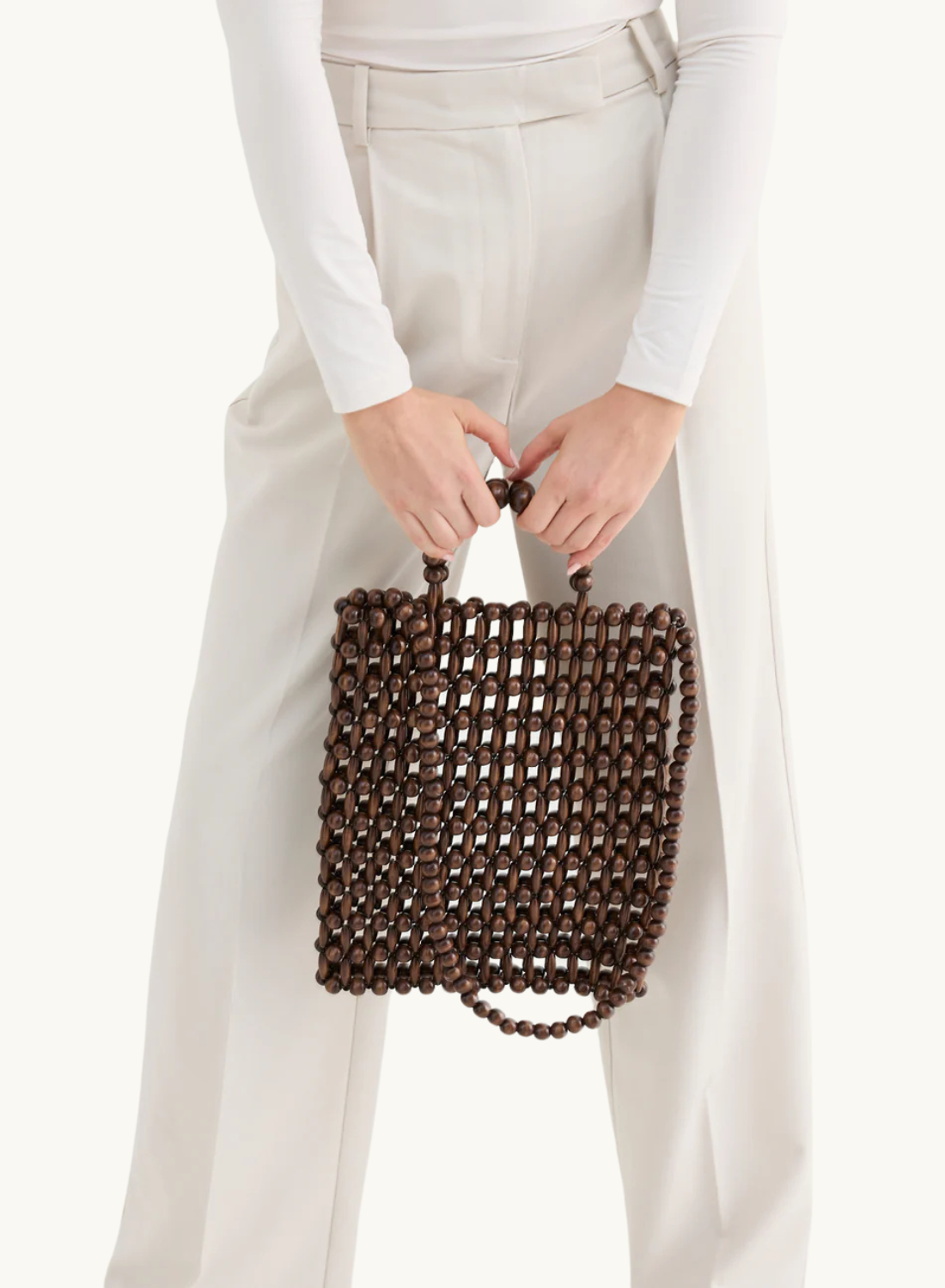 La Tribe Gia Beaded Tote Bag in Brown