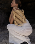 La Tribe Gia Beaded Tote Bag in Natural