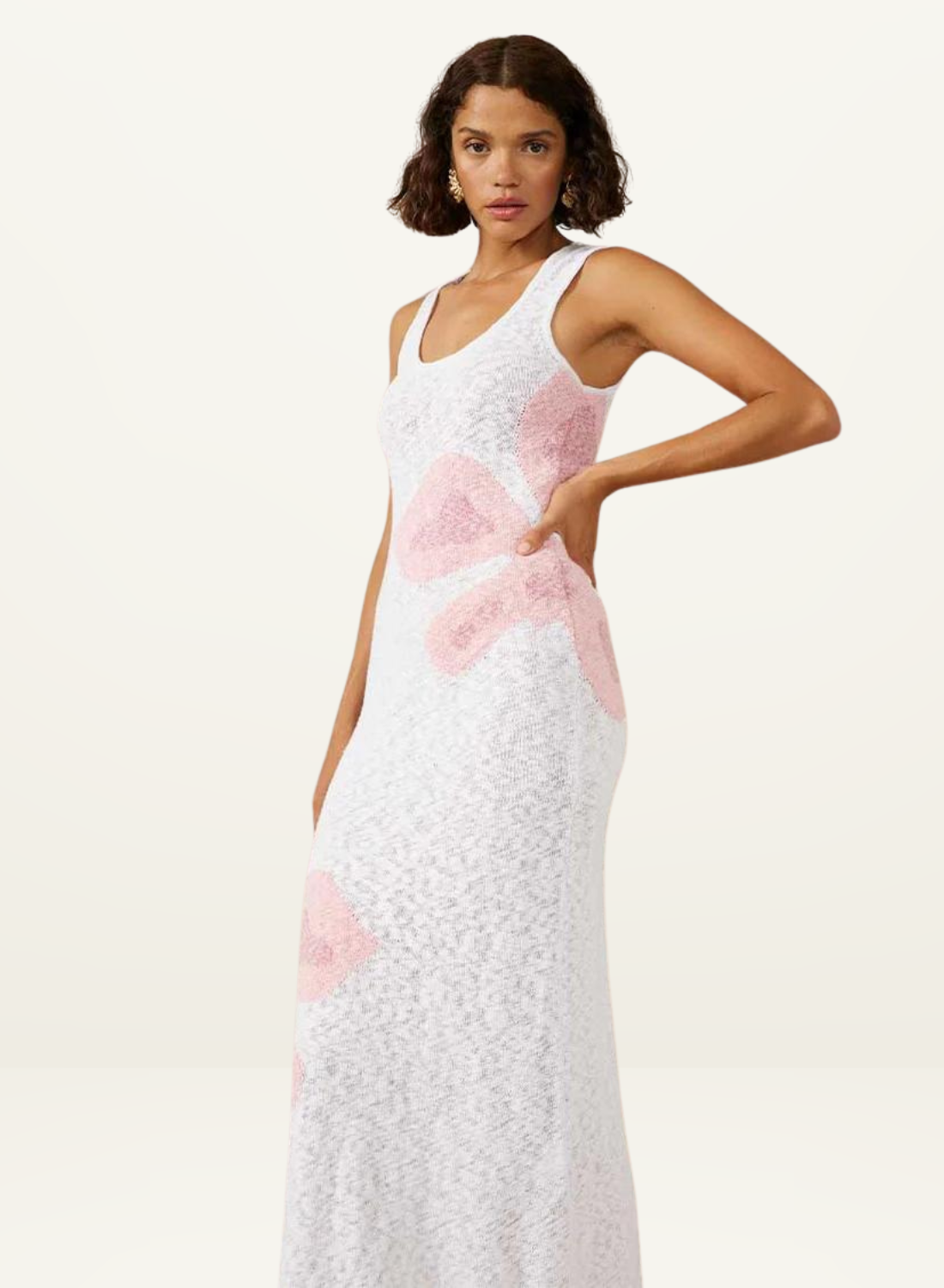 Mon Renn Bloom Knit Midi Dress in WHITE & PINK-MØN RENN-Frolic Girls