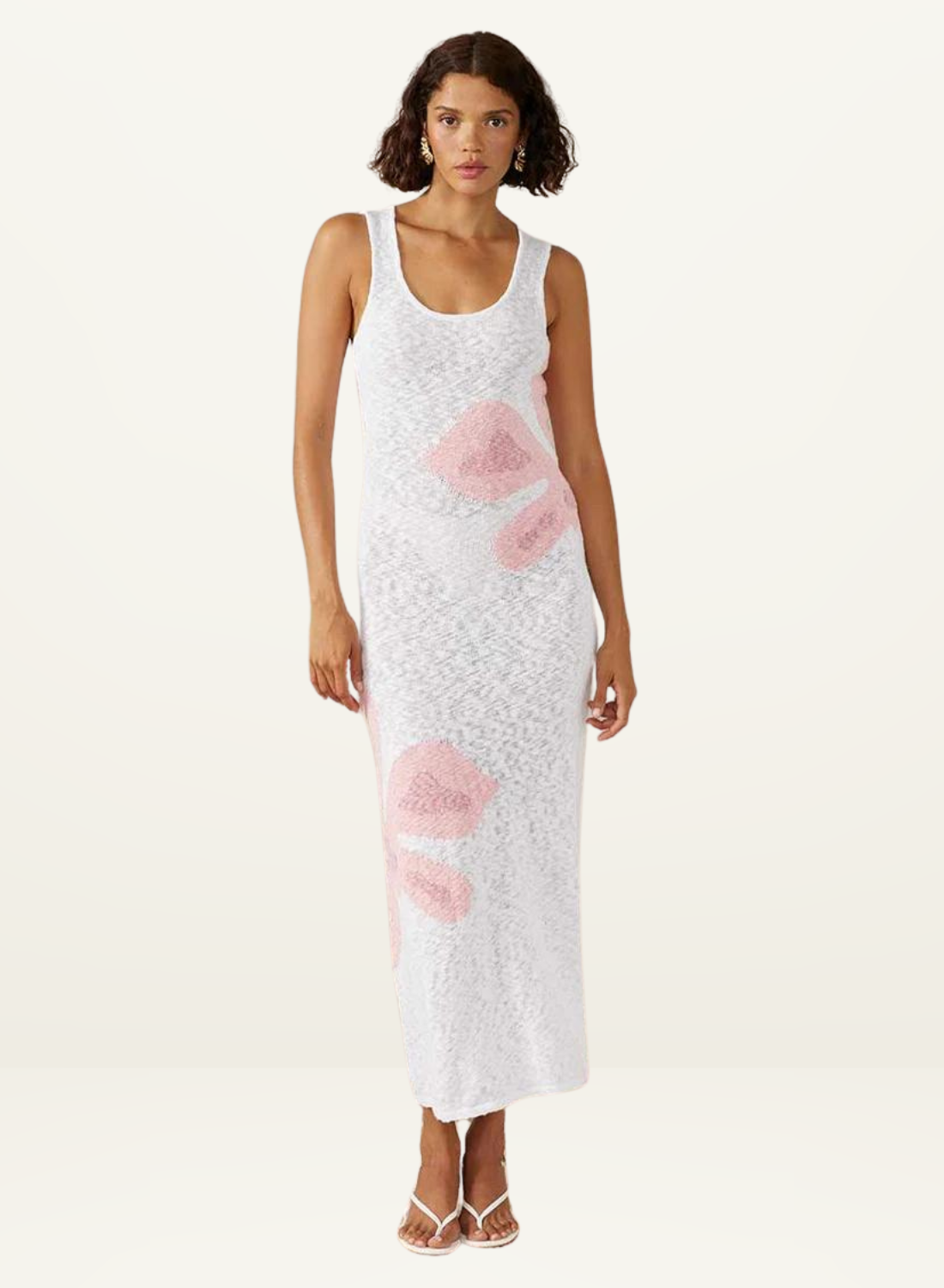 Mon Renn Bloom Knit Midi Dress in WHITE & PINK-MØN RENN-Frolic Girls