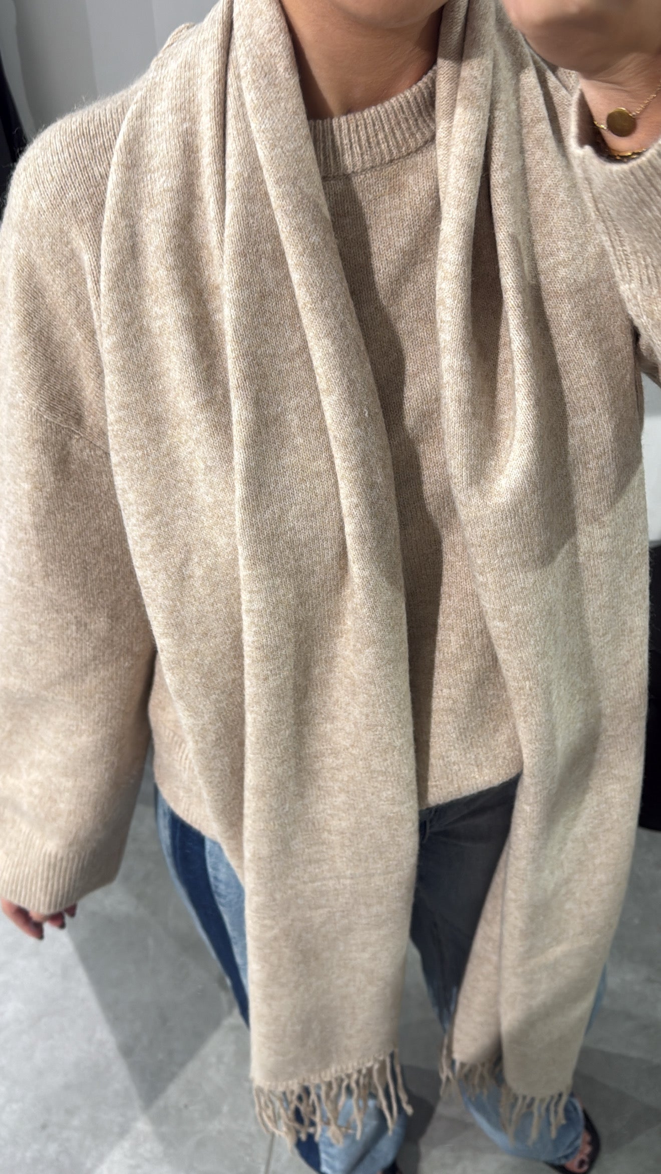 Mon Renn Scarf Knit Jumper in Natural