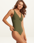 Monte & Lou Multi Fit Twist Maillot One Piece in KHAKI-Monte and Lou-Frolic Girls