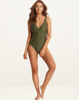 Monte & Lou Multi Fit Twist Maillot One Piece in KHAKI-Monte and Lou-Frolic Girls