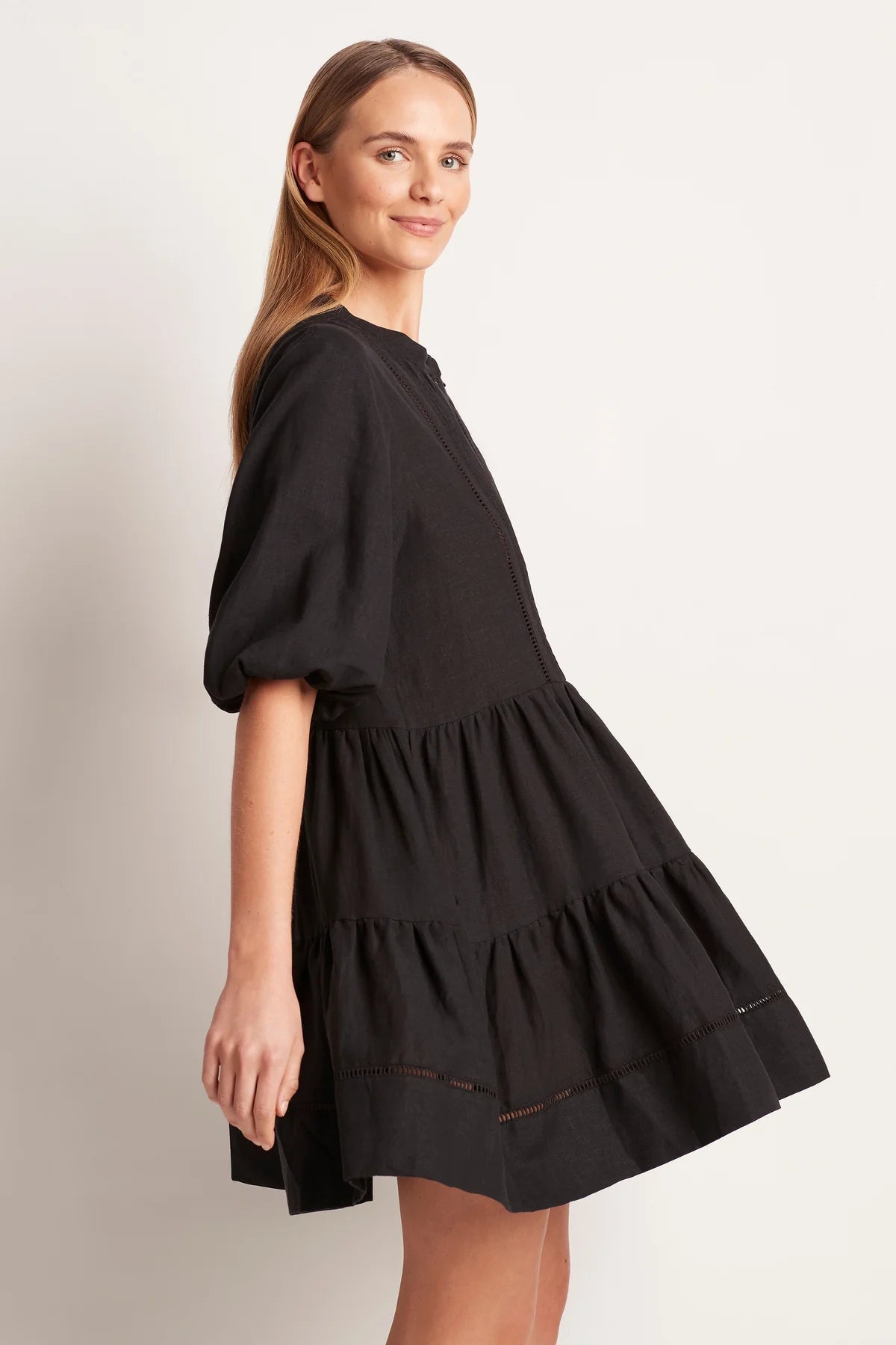 Monte & Lou Tiered Mini Dress in BLACK-Monte and Lou-Frolic Girls