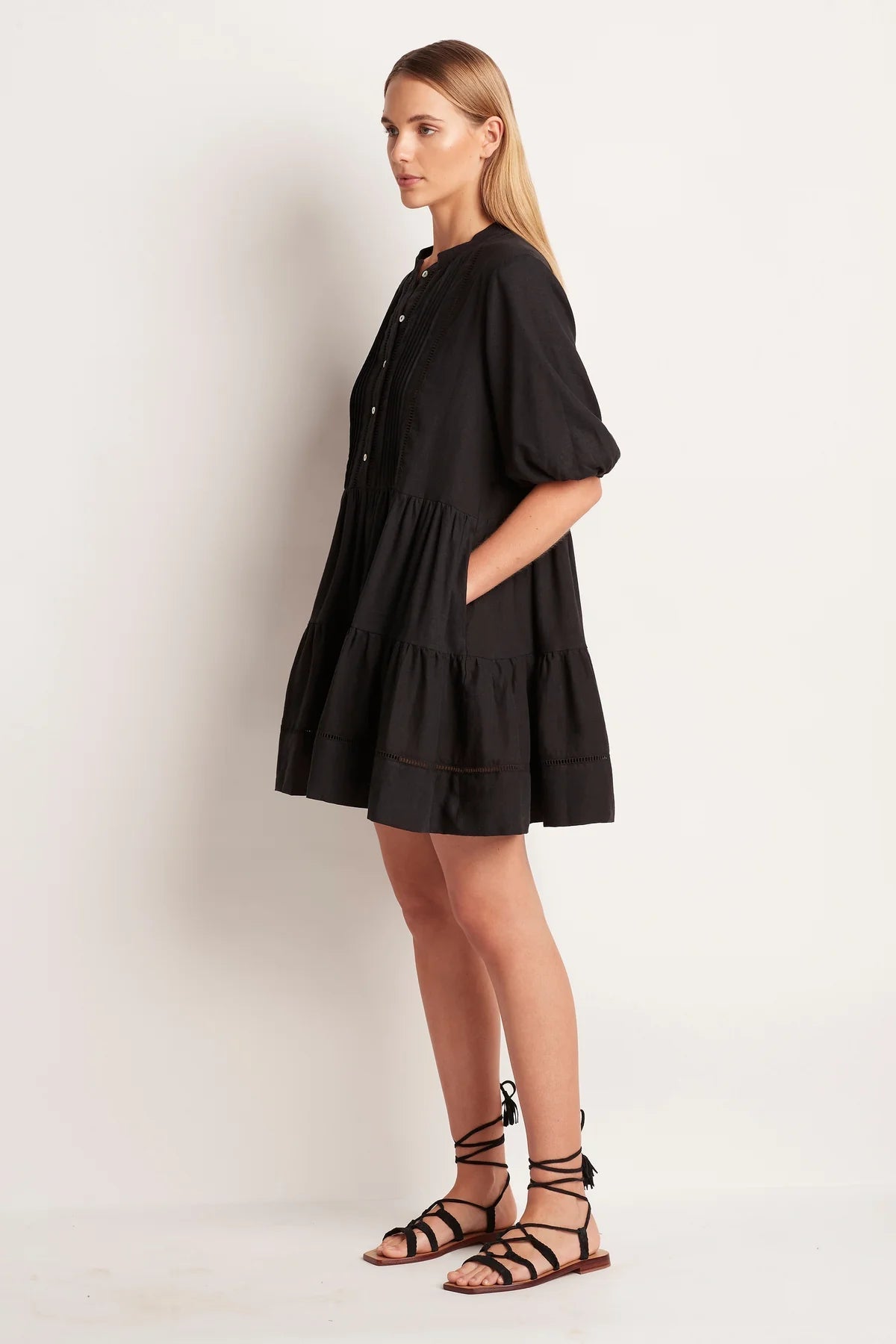 Monte & Lou Tiered Mini Dress in BLACK-Monte and Lou-Frolic Girls