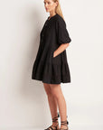 Monte & Lou Tiered Mini Dress in BLACK-Monte and Lou-Frolic Girls