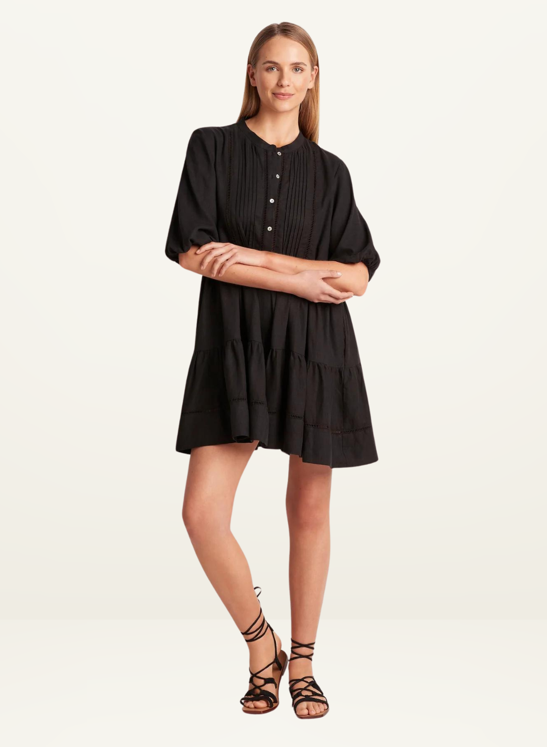 Monte & Lou Tiered Mini Dress in BLACK-Monte and Lou-Frolic Girls